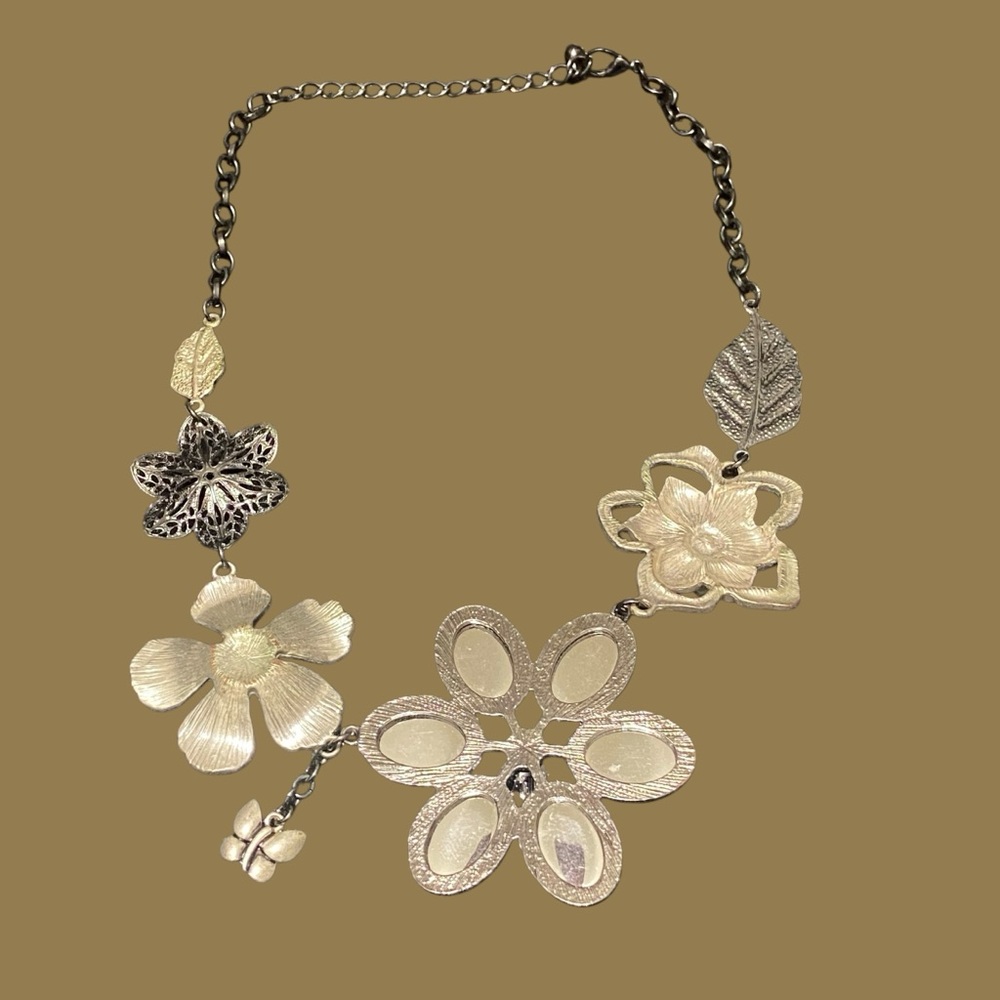 Statement Necklace Large Multi Layers Flowers Pea… - image 6